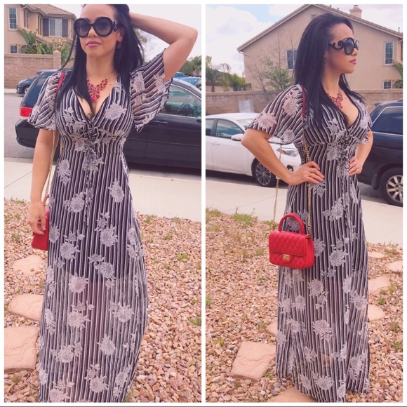 5 ⭐️ Bliss - Stripe + Floral Sheer Maxi Dress - Picture 5 of 7
